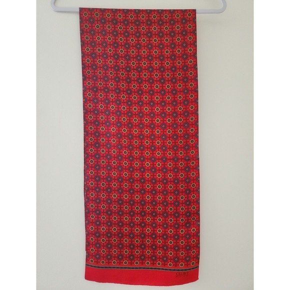 Club 7 Echo Silk Scarf Rectangular Logo Red Gray 11.5"x51" - Picture 2 of 4